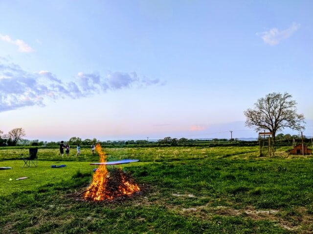 Campfire in the field.